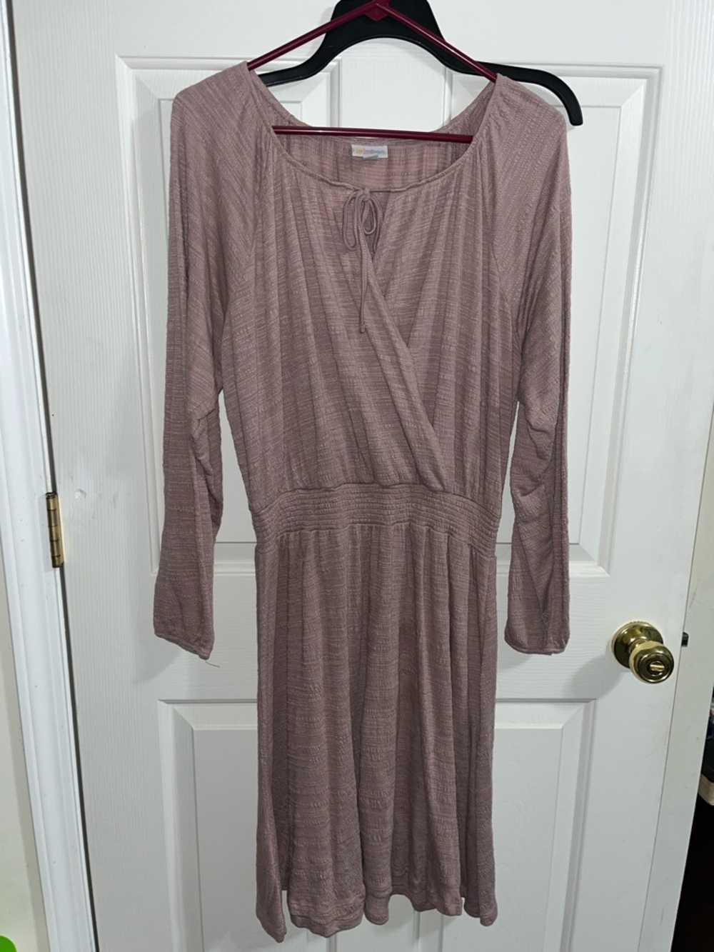 LuLaRoe Mauve Long Sleeve Midi Dress with Tie Neck